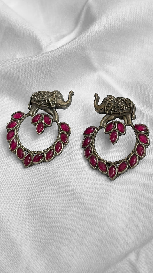 Vintage Oxidized Silver Elephant Earrings