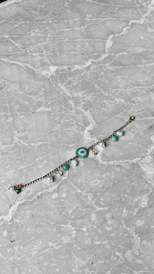 Evil Eye Turquoise Pearl Bracelet