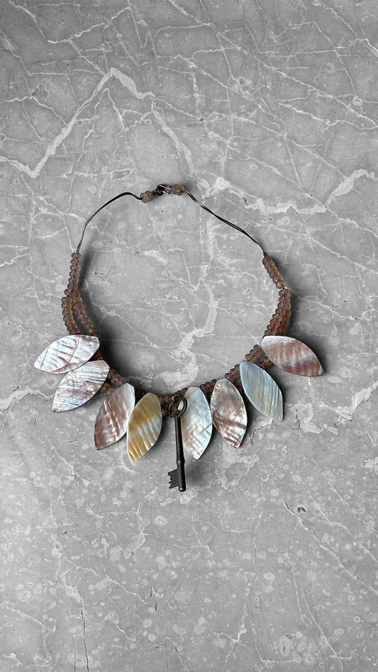 Fairy Core Leaf and Key Charm Necklace