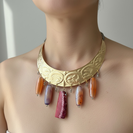 Vintage Gold and Stone Statement Necklace