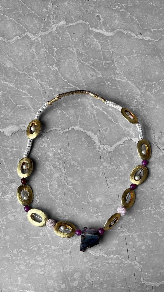 Statement Gold Agate Pendant Necklace