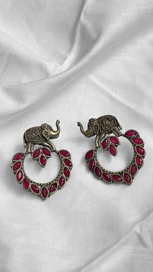 Vintage Oxidized Silver Elephant Earrings