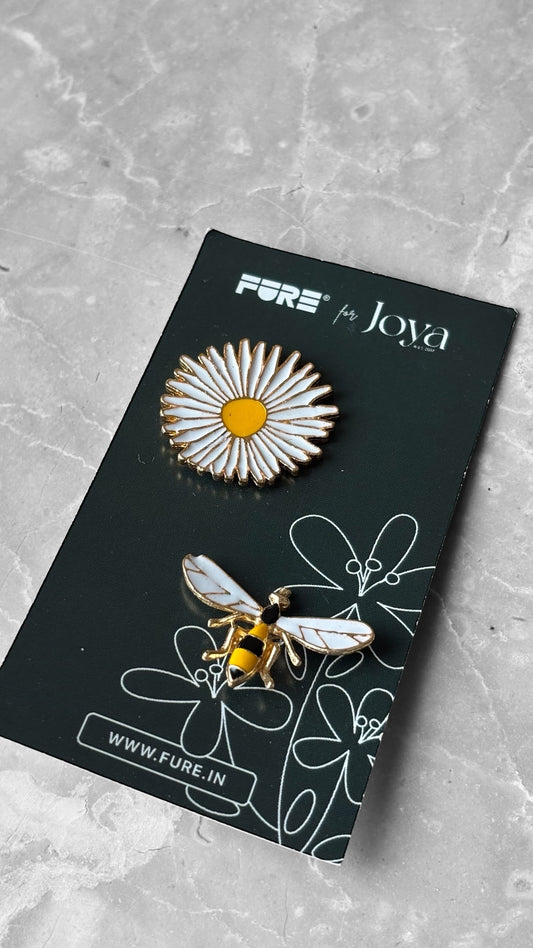 Bee and Daisy Enamel Brooch Set
