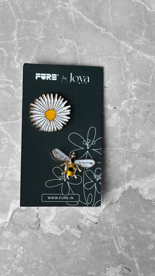 Bee and Daisy Enamel Brooch Set