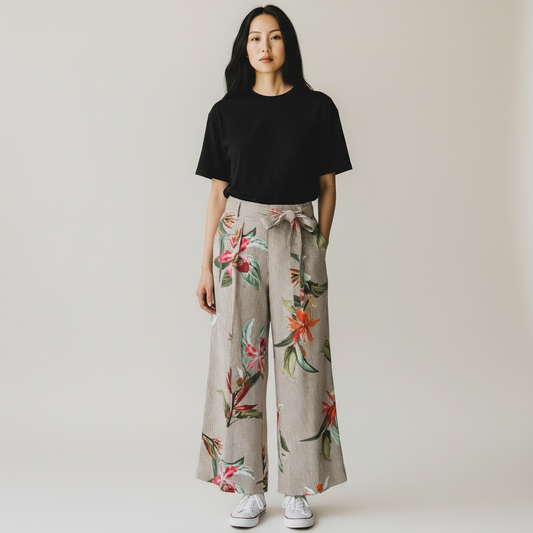 Zara Women’s Floral Striped Trousers (Size S)