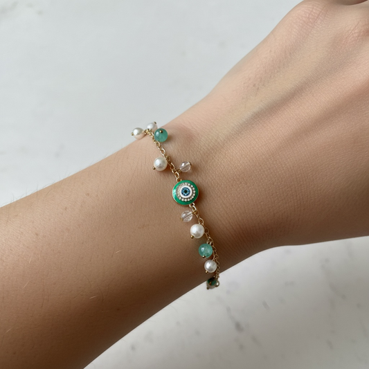 Evil Eye Turquoise Pearl Bracelet