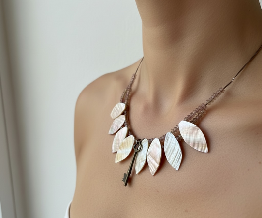 Fairy Core Leaf and Key Charm Necklace