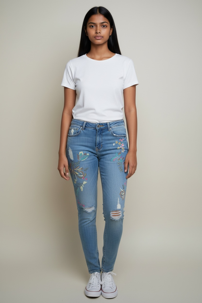 Ginger Women’s Embroidered Distressed Jeans (Size XS)