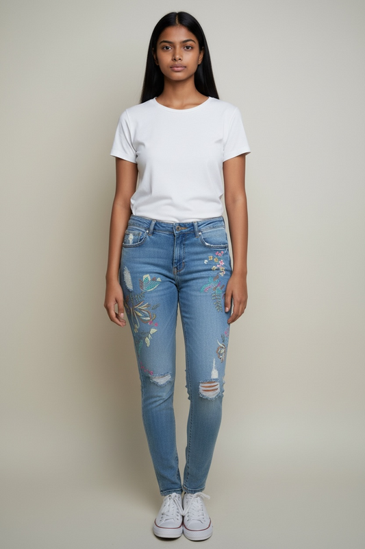 Ginger Women’s Embroidered Distressed Jeans (Size XS)