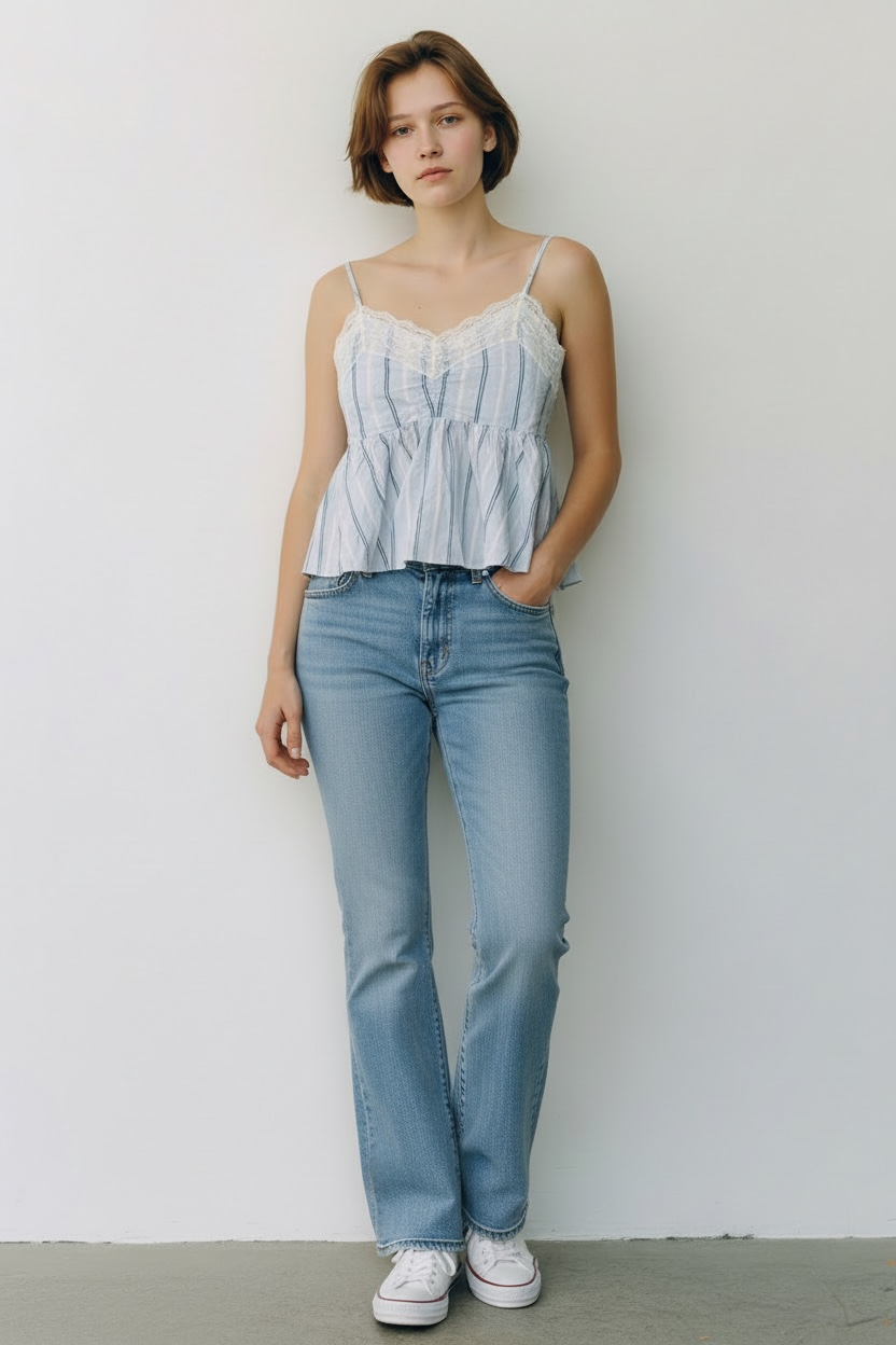 Zara Women's Striped Lacy Cami Top (Size M)