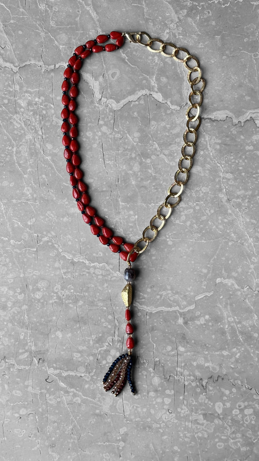 Gold and Red Statement Necklace