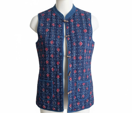 Women's Quilted Reversible Block Print Jacket (Size S/M)